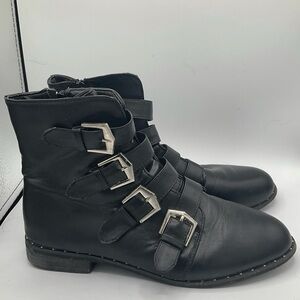 STREETWEAR SOCIETY Black Short Multi Buckled Detail Ankle Boots
